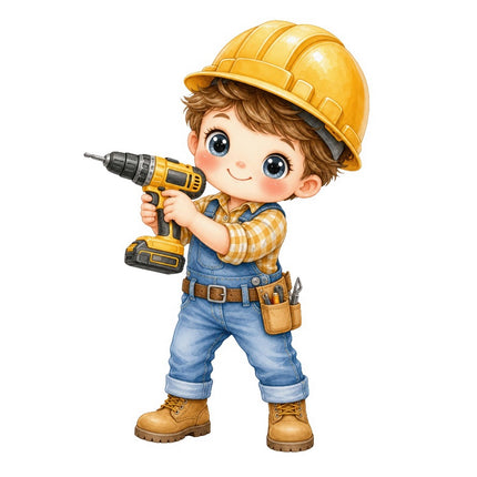 Construction Worker Holding Drill 100% Cotton Fabric Panel Block FLIP-AAB1130