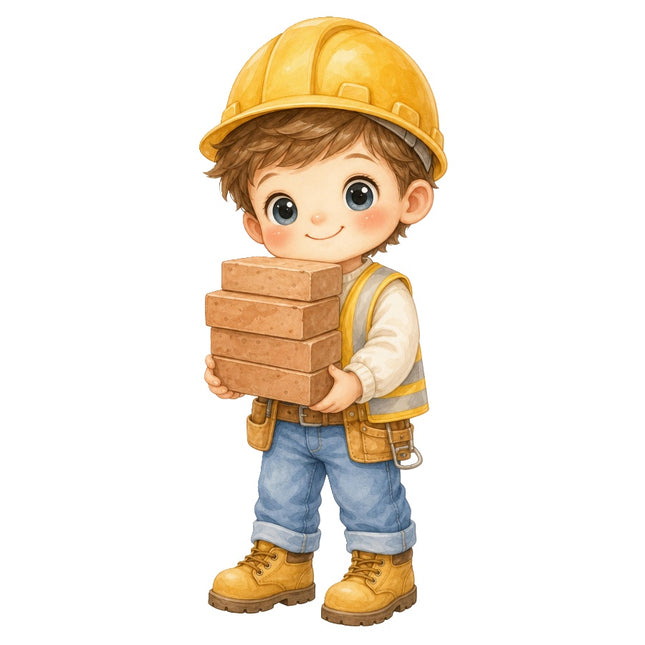 Construction Worker Holding Bricks 100% Cotton Fabric Panel Block AAB1131