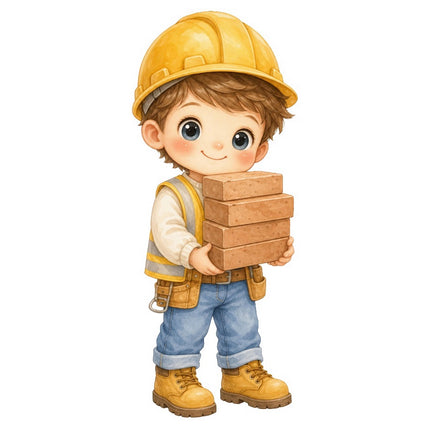 Construction Worker Holding Bricks 100% Cotton Fabric Panel Block FLIP-AAB1131