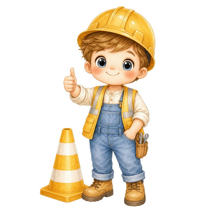 Construction Worker 100% Cotton Fabric Panel Block AAB1132