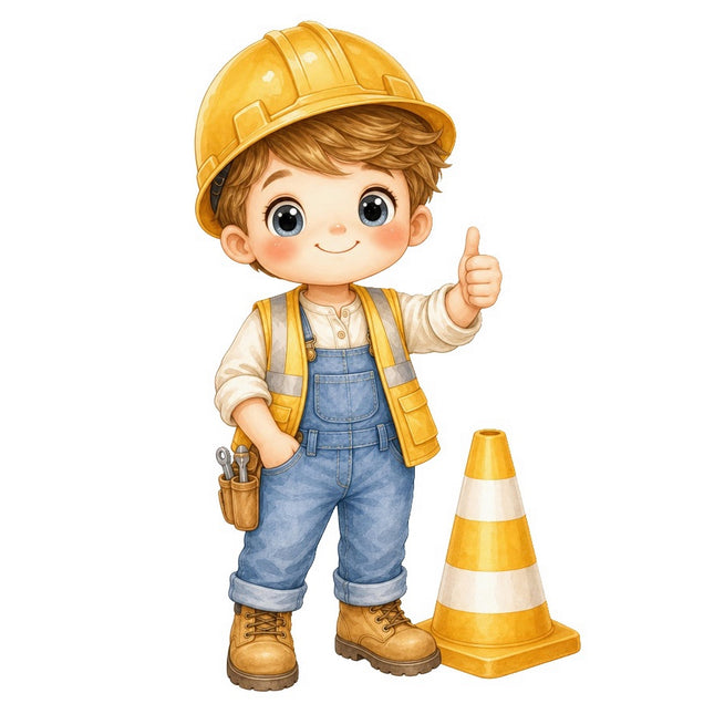 Construction Worker 100% Cotton Fabric Panel Block FLIP-AAB1132