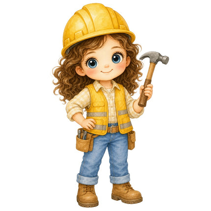 Female Construction Worker 100% Cotton Fabric Panel Block AAB1133