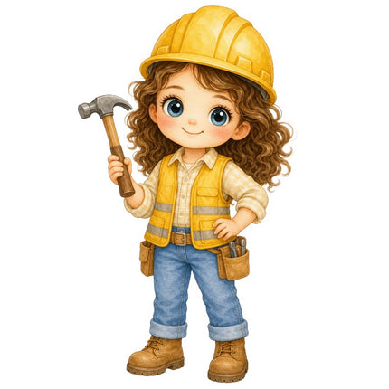 Female Construction Worker 100% Cotton Fabric Panel Block FLIP-AAB1133
