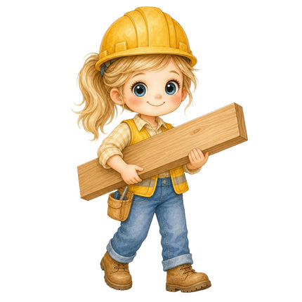Female Construction Worker 100% Cotton Fabric Panel Block AAB1134