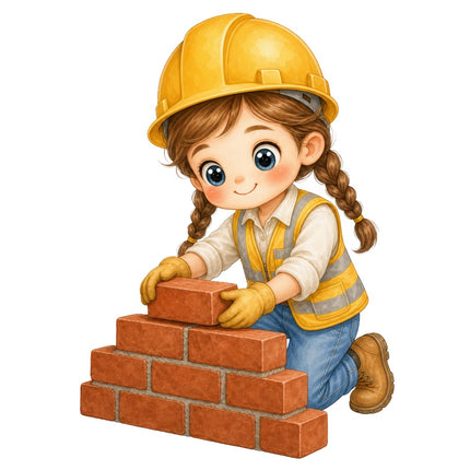 Female Construction Worker 100% Cotton Fabric Panel Block AAB1135