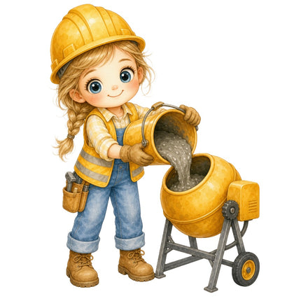 Female Construction Worker 100% Cotton Fabric Panel Block AAB1138
