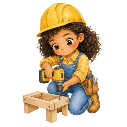Female Construction Worker 100% Cotton Fabric Panel Block AAB1139
