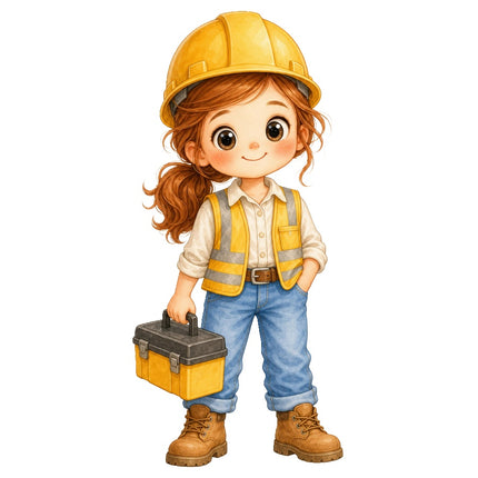 Female Construction Worker 100% Cotton Fabric Panel Block AAB1141