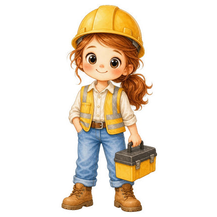 Female Construction Worker 100% Cotton Fabric Panel Block FLIP-AAB1141