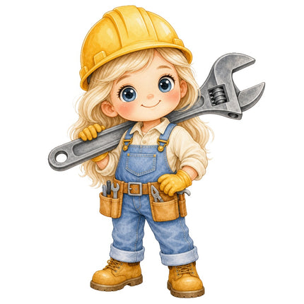 Female Construction Worker 100% Cotton Fabric Panel Block AAB1142