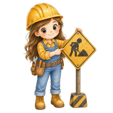 Female Construction Worker 100% Cotton Fabric Panel Block AAB1143