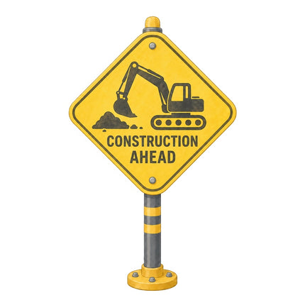 Construction Ahead Sign 100% Cotton Fabric Panel Block AAB1152