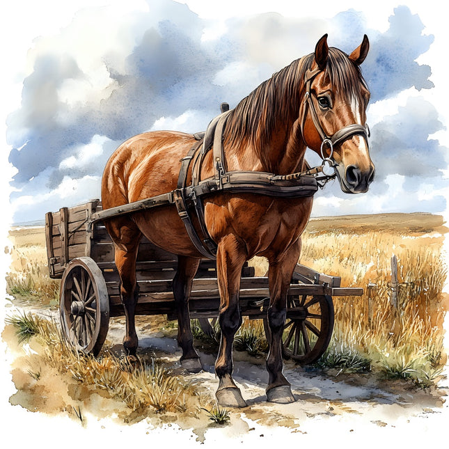 horse and wagon quilt square