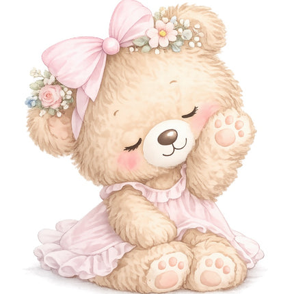 pink girl teddy bear quilt square