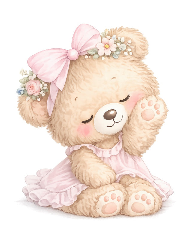 pink girl teddy bear quilt square