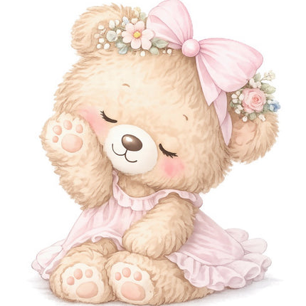 Girl Teddy Bear 100% Cotton Fabric Panel Block FLIP-AAB1419