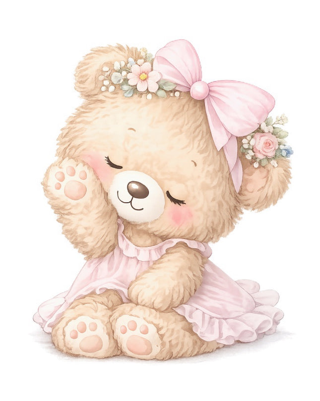 Girl Teddy Bear 100% Cotton Fabric Panel Block FLIP-AAB1419