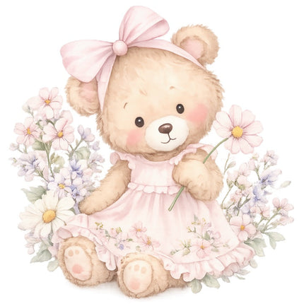 pink girl teddy bear quilt square