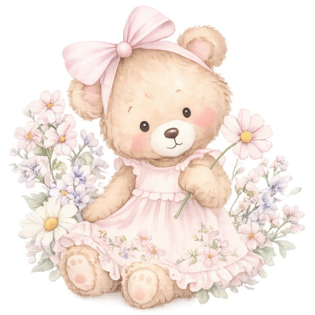 pink girl teddy bear quilt square