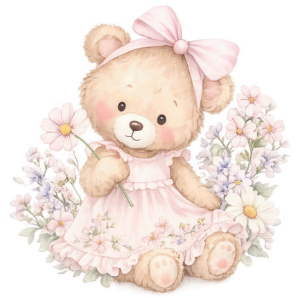 Girl Teddy Bear 100% Cotton Fabric Panel Block FLIP-AAB1421