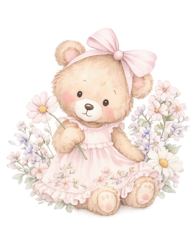 Girl Teddy Bear 100% Cotton Fabric Panel Block FLIP-AAB1421