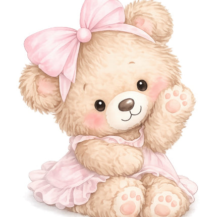 pink girl teddy bear quilt square