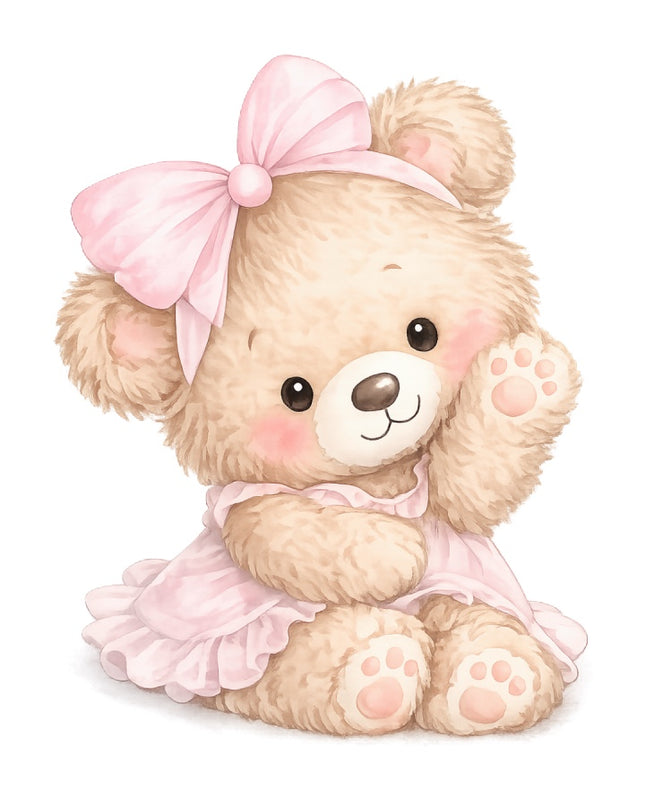 pink girl teddy bear quilt square