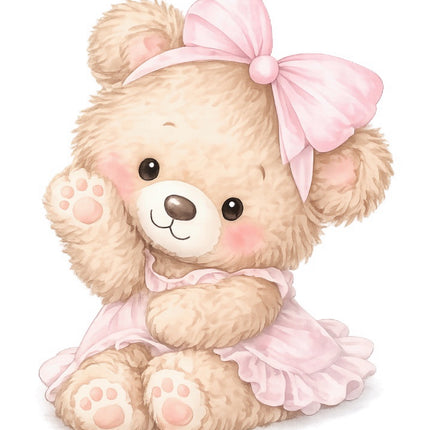 Girl Teddy Bear 100% Cotton Fabric Panel Block FLIP-AAB1422