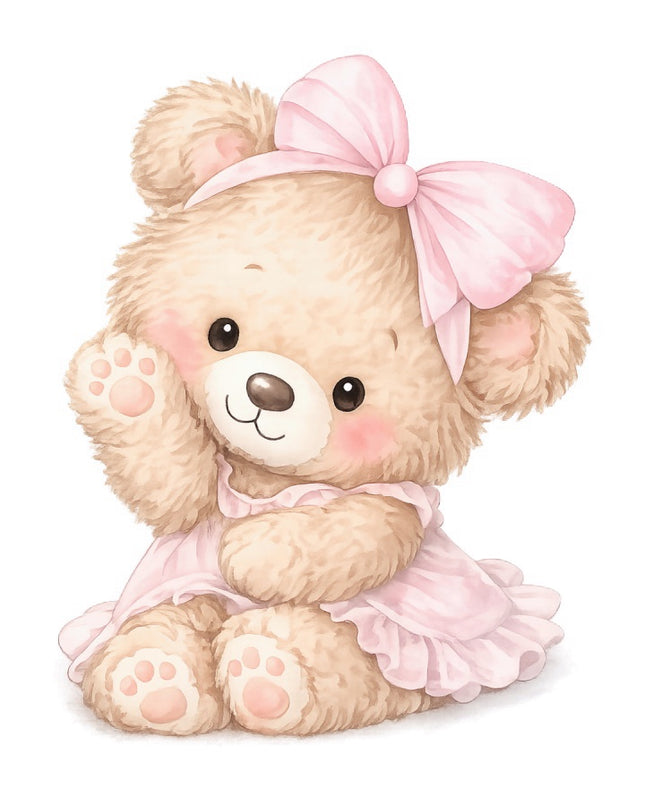Girl Teddy Bear 100% Cotton Fabric Panel Block FLIP-AAB1422