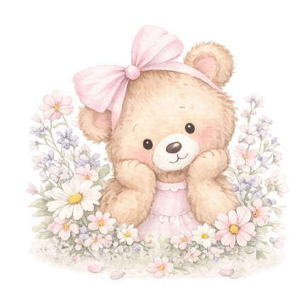 pink girl teddy bear fabric panel