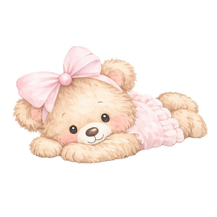 pink girl teddy bear fabric panel