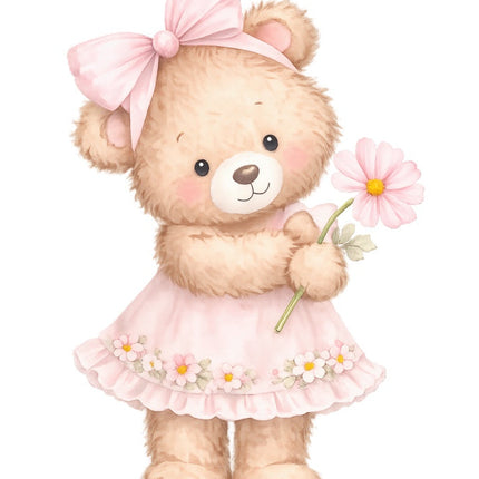 pink girl teddy bear fabric panel