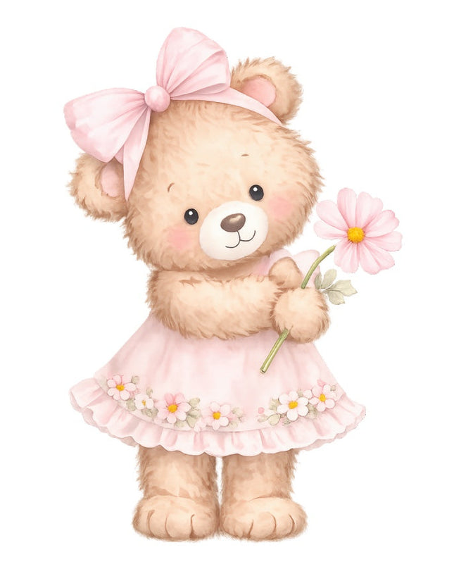 pink girl teddy bear fabric panel