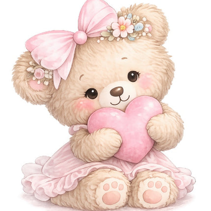 pink girl teddy bear fabric panel