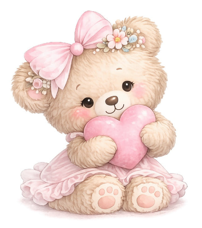 pink girl teddy bear fabric panel