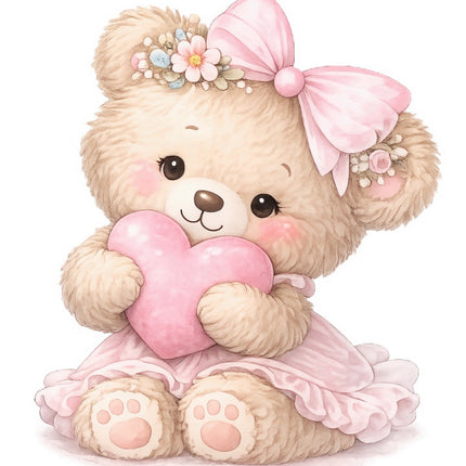 Girl Teddy Bear 100% Cotton Fabric Panel Block FLIP-AAB1427