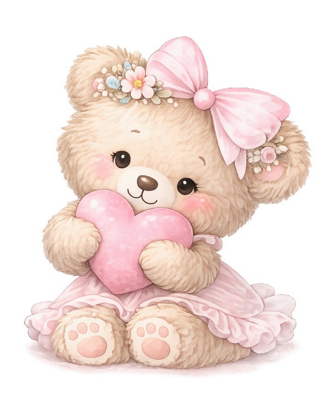 Girl Teddy Bear 100% Cotton Fabric Panel Block FLIP-AAB1427