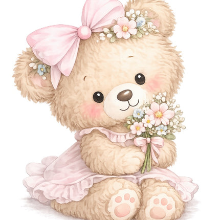 pink girl teddy bear fabric panel
