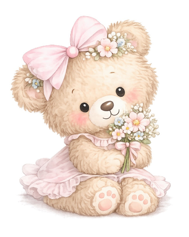 pink girl teddy bear fabric panel
