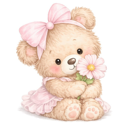 pink girl teddy bear fabric panel