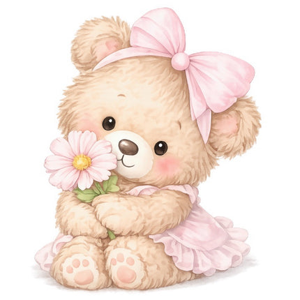 Girl Teddy Bear 100% Cotton Fabric Panel Block FLIP-AAB1429