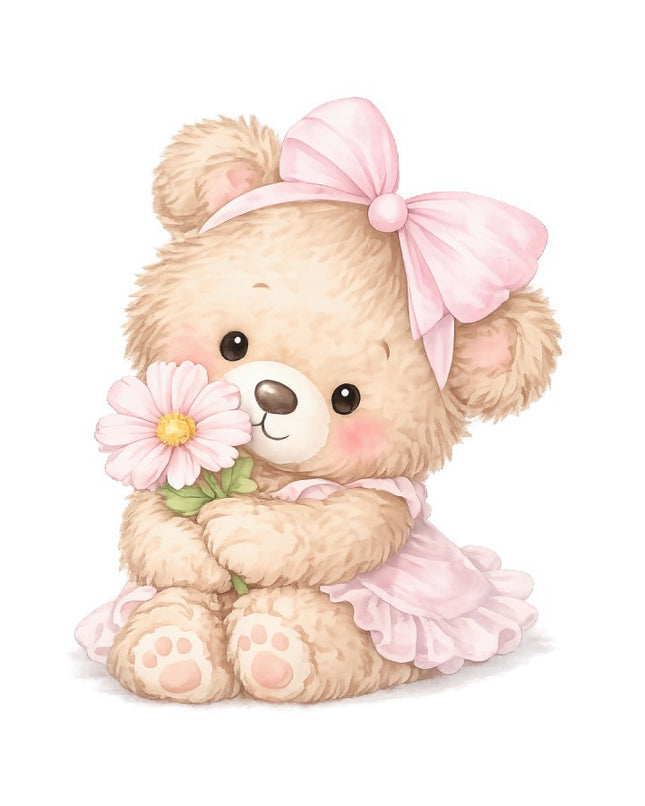 Girl Teddy Bear 100% Cotton Fabric Panel Block FLIP-AAB1429