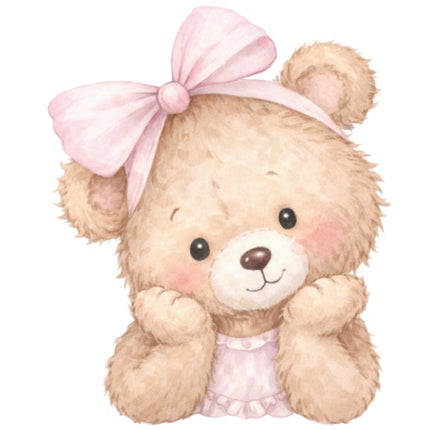pink girl teddy bear fabric panel
