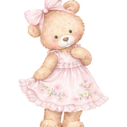 pink girl teddy bear fabric panel