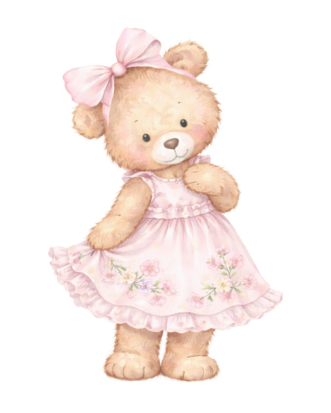pink girl teddy bear fabric panel