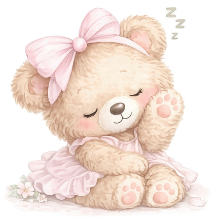 pink girl teddy bear fabric panel