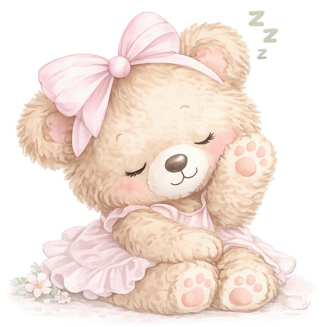 pink girl teddy bear fabric panel