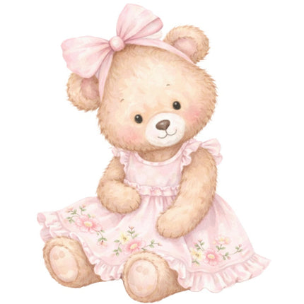 pink girl teddy bear fabric panel