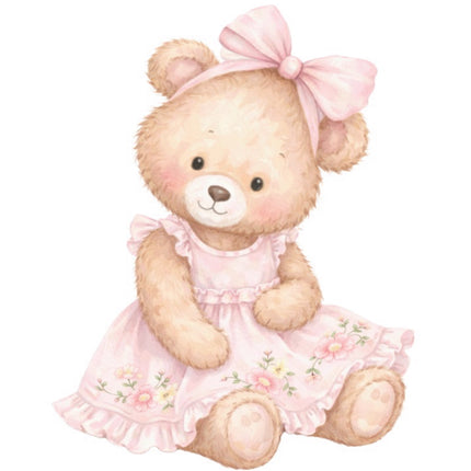 Girl Teddy Bear 100% Cotton Fabric Panel Block FLIP-AAB1433