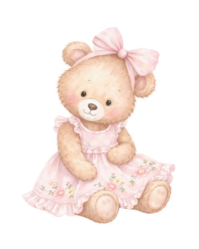 Girl Teddy Bear 100% Cotton Fabric Panel Block FLIP-AAB1433